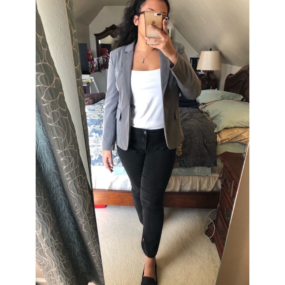 Grey Pinstripe Blazer Jacket
